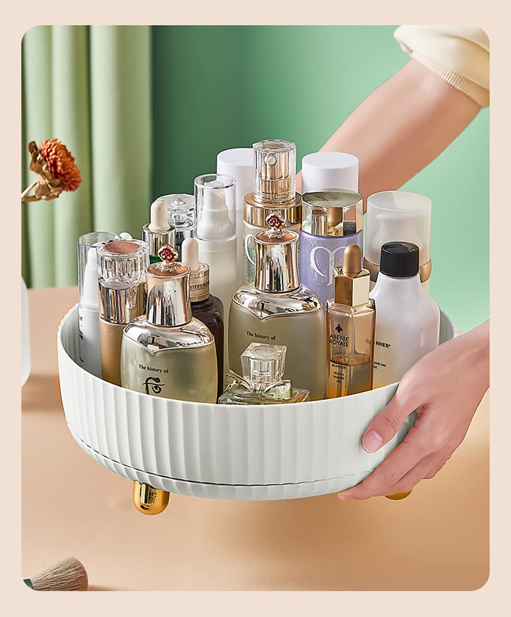 ICCGBHGO Makeup Organizer, 360 Degree Rotating Lazy Susan Perfume Lotion Cosmetic Skincare Organizer Storage Display Tray for Vanity Dresser Bathroom Countertop(White)