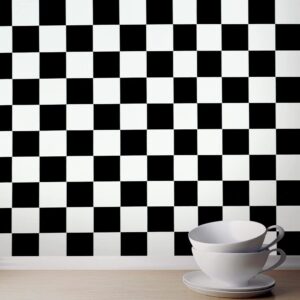 jz·home 1339 black white mosaic trellis peel and stick wallpaper 17.7"x 9.8ft square lattice self-adhesive checkered contact paper shelf liner kitchen backsplash home decor