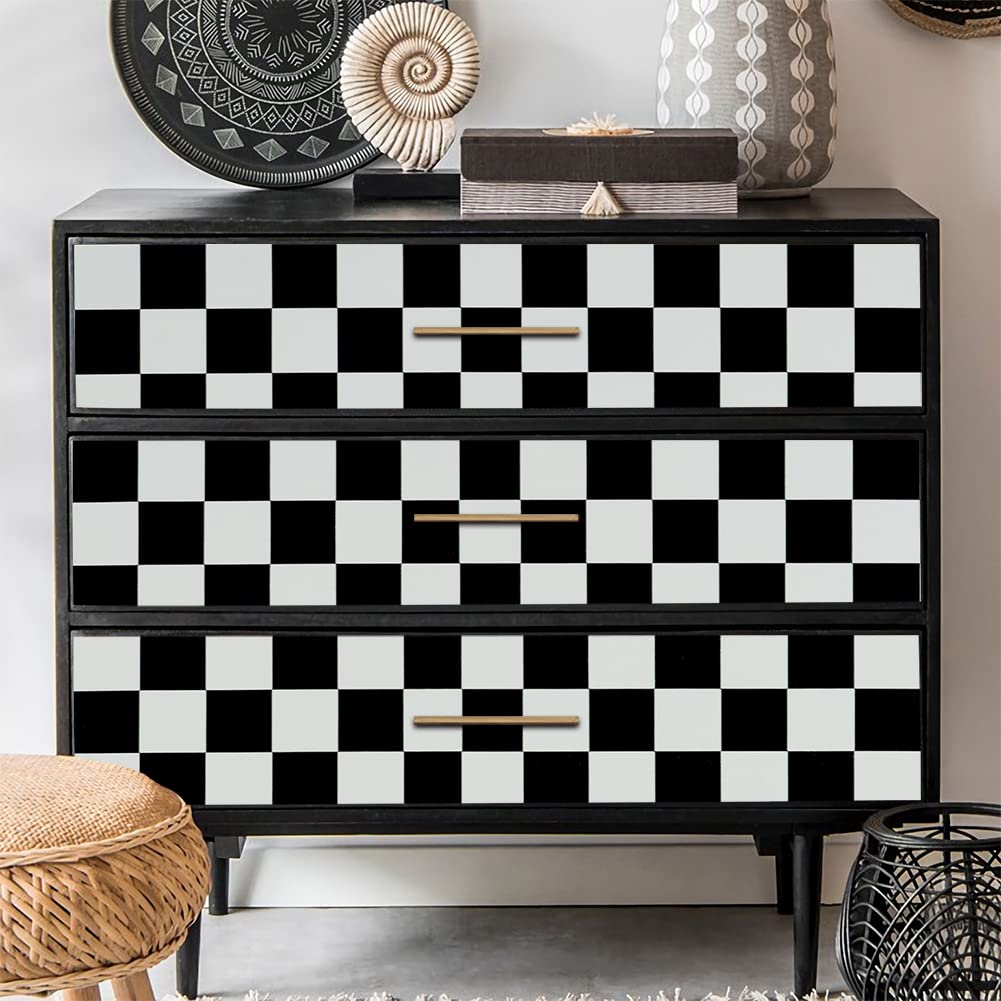 JZ·HOME 1339 Black White Mosaic Trellis Peel and Stick Wallpaper 17.7"x 9.8ft Square Lattice Self-Adhesive Checkered Contact Paper Shelf Liner Kitchen Backsplash Home Decor