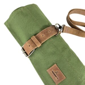 Cast Leather Co., Knife Roll Bag with Detachable Shoulder Strap, Portable Storage for Specialty Knives with 10 Pockets, Protect Sharp Cooking Items, Water Resistant Canvas, Olive