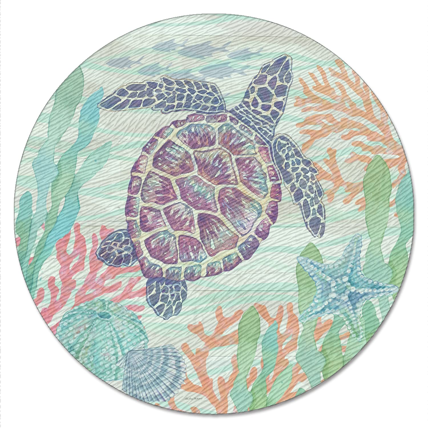 CounterArt Salt & Sea Turtle 4mm Heat Tolerant Tempered Glass Lazy Susan Turntable 13" Diameter Cake Plate Condiment Caddy Pizza Server