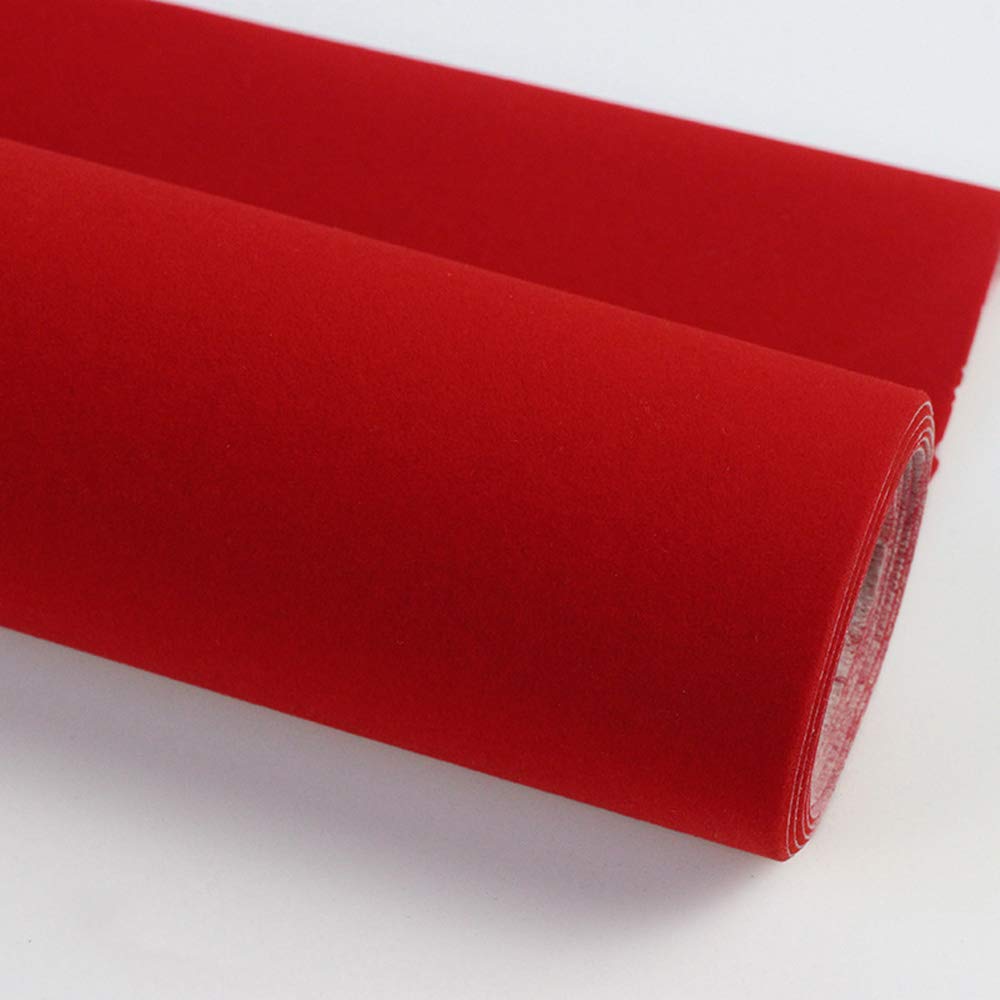 Self Adhesive Velvet Jewelry Drawer Liner Multi-use Velvet Flocking Contact Paper for Arts Crafts (Red, 17.7x117 Inches)