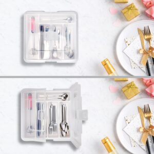 SUICGYU Silverware Organizer with Lid for Drawer, Plastic Utensil Holder for Countertop, Flatware Organizer Cutlery Tray with Cover 5 Compartments (Wing Lid-White)