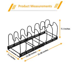 COZIMORE Pots and Pans Organizer,Pan Organizer rack for cabinet, and Rack Organizer with 7 dividers,Dish Rack for Cabinets, Lid Organizer, Cabinet Organizer BLACK