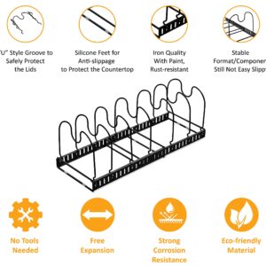 COZIMORE Pots and Pans Organizer,Pan Organizer rack for cabinet, and Rack Organizer with 7 dividers,Dish Rack for Cabinets, Lid Organizer, Cabinet Organizer BLACK