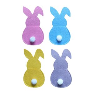 pekkaxy easter table decor, 4pcs easter bunny felt cutlery holders reusable utensil décor easter table decorations for wedding birthday party supplies