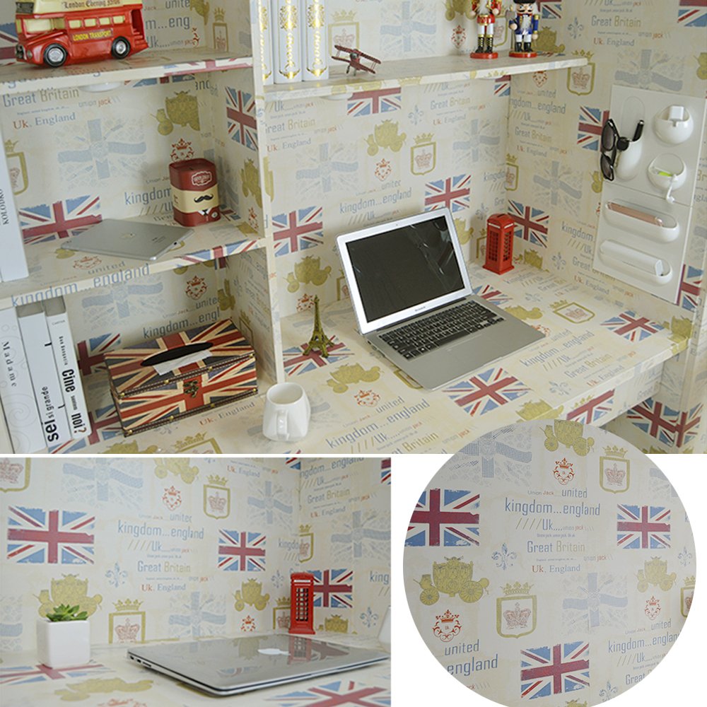 SimpleLife4U Retro Flag British Style Shelf Drawer Liner Peel & Stick Vinyl Furniture Paper Decorative Locker Sticker 17.7 Inch by 13 Feet