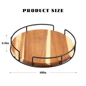 Snpwne Lazy Susan Organizer, Acacia Wood Lazy Susan Turntable Organizer,10 inch Kitchen Organizer for Cabinet Spice Rack, Refrigerator, Pantry countertop, etc., 360 Degree Turntable