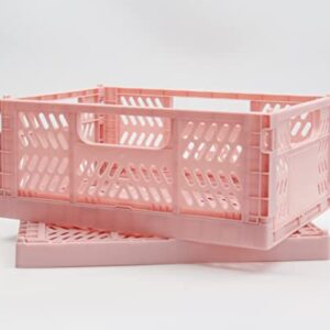 Chloe Emily & Co Stylish Stackable Storage Bins | Sets Plastic Sturdy Foldable Storage Crates for Office, Pantry, Bathroom & Kitchen Organization | Set of 2 (Large, Pink)