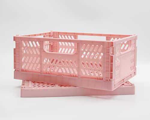 Chloe Emily & Co Stylish Stackable Storage Bins | Sets Plastic Sturdy Foldable Storage Crates for Office, Pantry, Bathroom & Kitchen Organization | Set of 2 (Large, Pink)