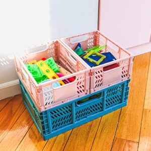 Chloe Emily & Co Stylish Stackable Storage Bins | Sets Plastic Sturdy Foldable Storage Crates for Office, Pantry, Bathroom & Kitchen Organization | Set of 2 (Large, Pink)