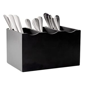 restaurantware 8.25 x 5.5 x 4.75 inch flatware display 1 countertop buffet utensil caddy - 3 compartment for parties picnics homes or restaurants black bamboo cutlery holder upright