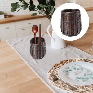 DOITOOL Wicker Pen Pot Wicker Pencil Holder Handwoven Cutlery Utensil Rattan Silverware Holder Makeup Brush Holder Desktop Organizer for Home Wicker Pen Holder