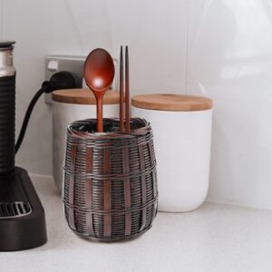 DOITOOL Wicker Pen Pot Wicker Pencil Holder Handwoven Cutlery Utensil Rattan Silverware Holder Makeup Brush Holder Desktop Organizer for Home Wicker Pen Holder