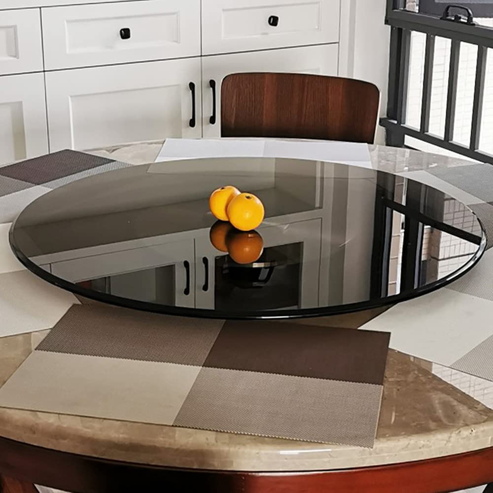 LKP 28 Inch Rotatable Serving Tray Round Tempered Glass Lazy Susan Turntable Tabletop Rotating Tray 360° Rotating Brown Serving Plate For Kitchen