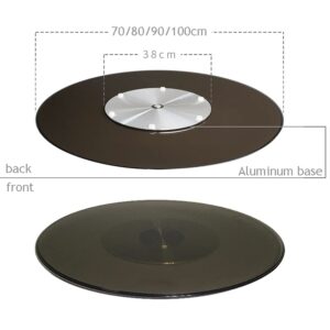 LKP 28 Inch Rotatable Serving Tray Round Tempered Glass Lazy Susan Turntable Tabletop Rotating Tray 360° Rotating Brown Serving Plate For Kitchen