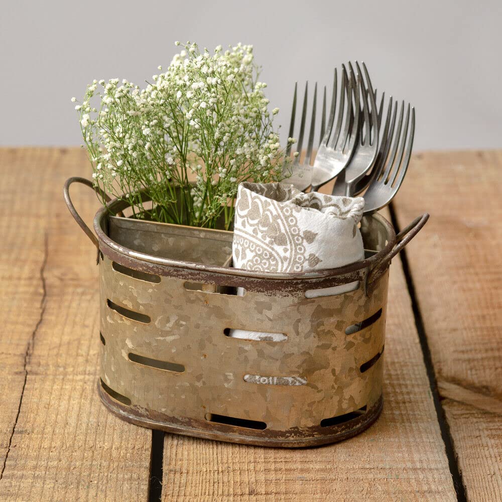 N?A Galvanized Metal Mini Divided Desk Caddy/Organizer with 2 Handles - Kitchen for Home, Farmhouse, Kitchen Décor.