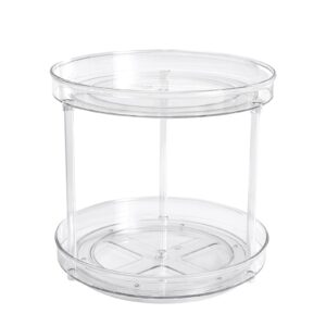leeyubay lazy susan organizer plastic clear lazy susan turntable for cabinet 10.6" round rotating spice rack cosmetic makeup organizers for kitchen vanity countertop fridge bathroom