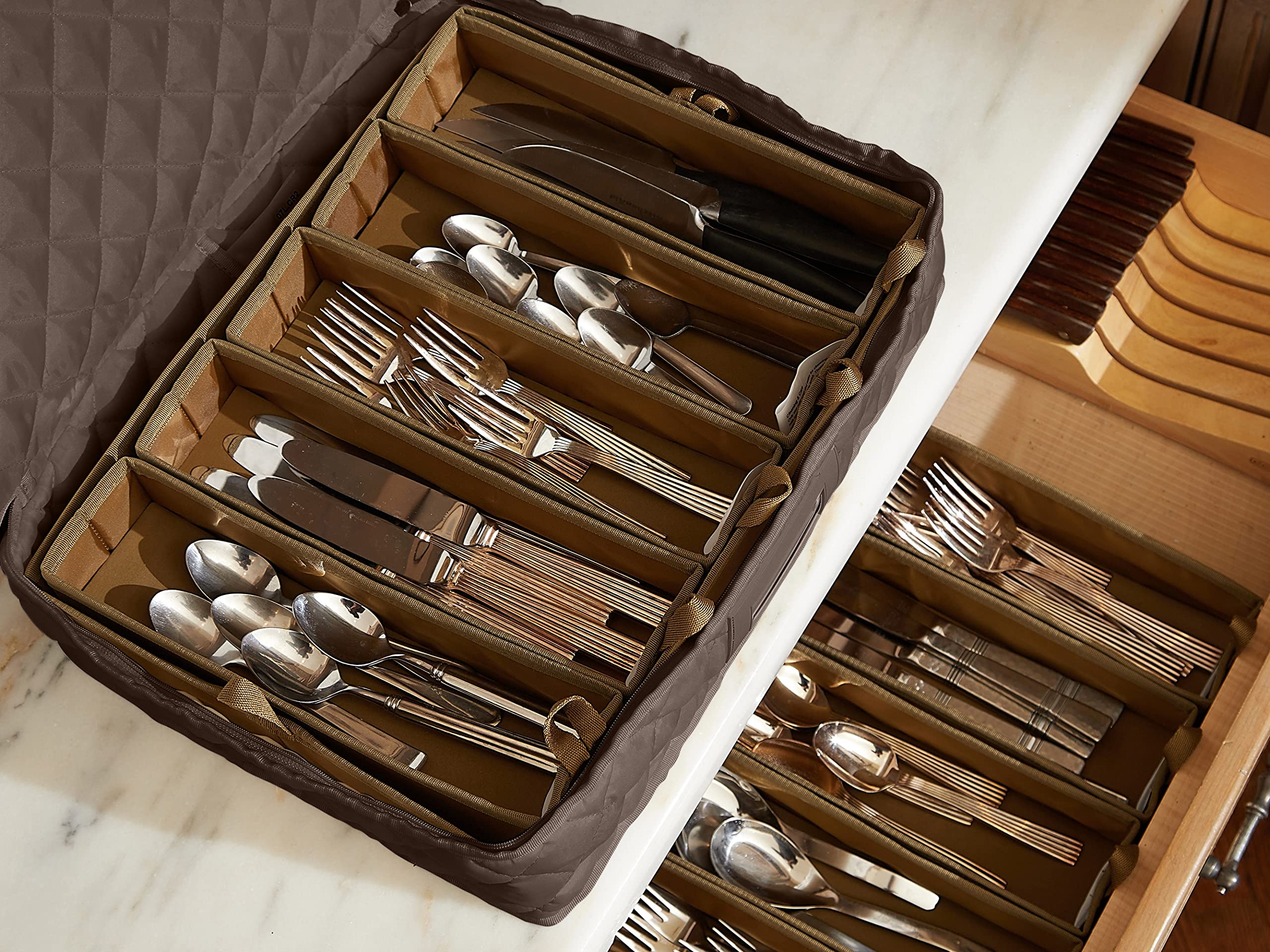 Covermates Flatware Storage - Washable and Stain Resistant, ID Window, Kitchen Storage-Bronze