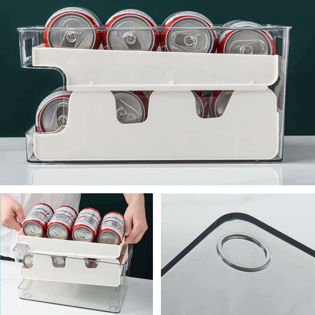 DinQ Soda Cans can Be Stacked with Storage Racks and Automatically Roll Off The Beverage Racks, It is Suitable for Refrigerators, Freezers, Kitchens, Countertops and Cabinets (Gray)