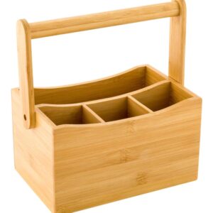 Restaurantware 8.25 x 5 x 9.25 Inch Silverware Caddy With Napkin Holder 1 Durable Outdoor Utensil Holder - Built-In Handle 4 Slots Natural Bamboo Picnic Silverware Holder For Knives Forks And Spoons