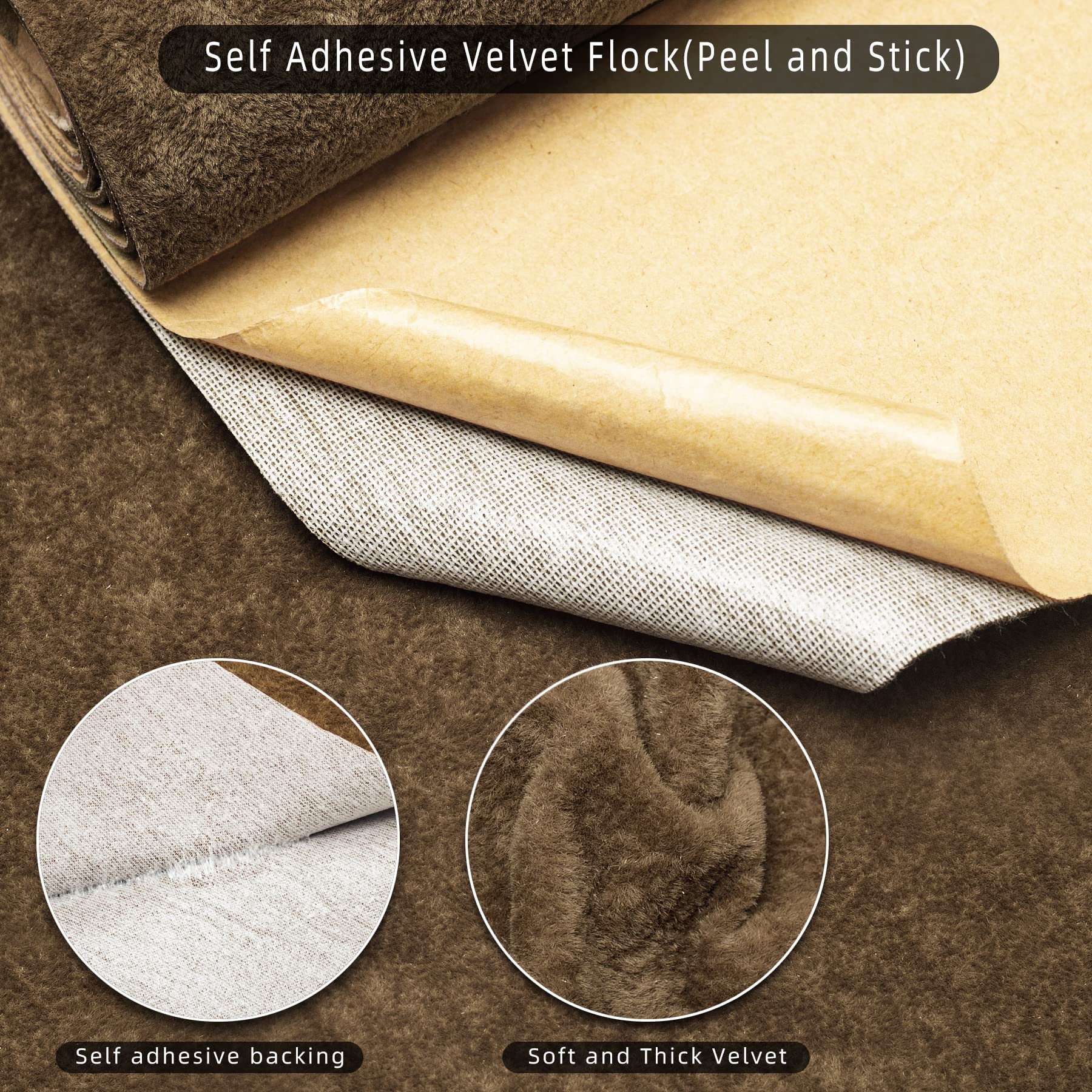 Self Adhesive Felt Velvet Fabric Liner Velvet Drawer Liner for Jewelry Drawer Craft Felt Fabric Sheet Art & Craft Making 14.2" x 78" (Brown)