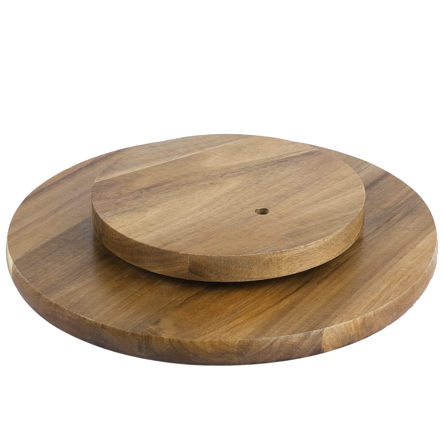 MyGift 13'' Brown Wooden Cake Stand, Premium Acacia Wood Lazy Susan Turntable Tray, 360 Degree Rotating Table Top for Kitchen Organizer and Storage