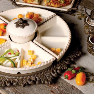 Gerson Cream Ceramic Lazy Susan Crudite With Acanthus Leaf Metal Base