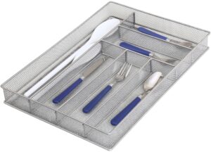 ybm home stainless steel silverware tray organizer for kitchen utensils, in-drawer cutlery tray mesh utensil drawer organizer with 6 compartments for kitchen and office