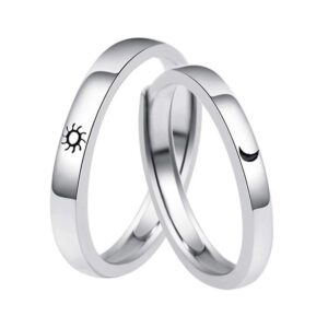 btseury 2pcs adjustable rings couples,rings for women men,promise engagement rings for lovers his and her set sun and moon 2in1 i love you heart rings