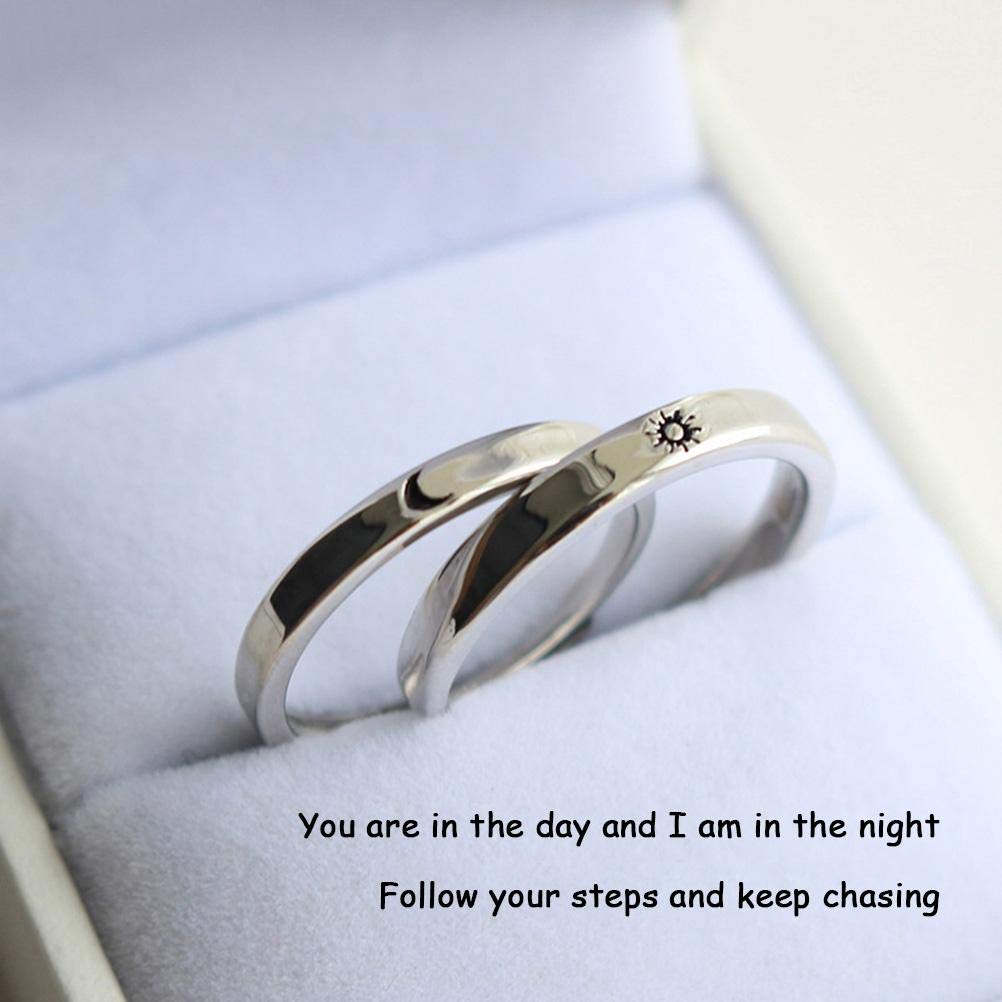 BTSEURY 2Pcs Adjustable Rings Couples,Rings for Women Men,Promise Engagement Rings for Lovers His and Her Set Sun and Moon 2In1 I Love You Heart Rings