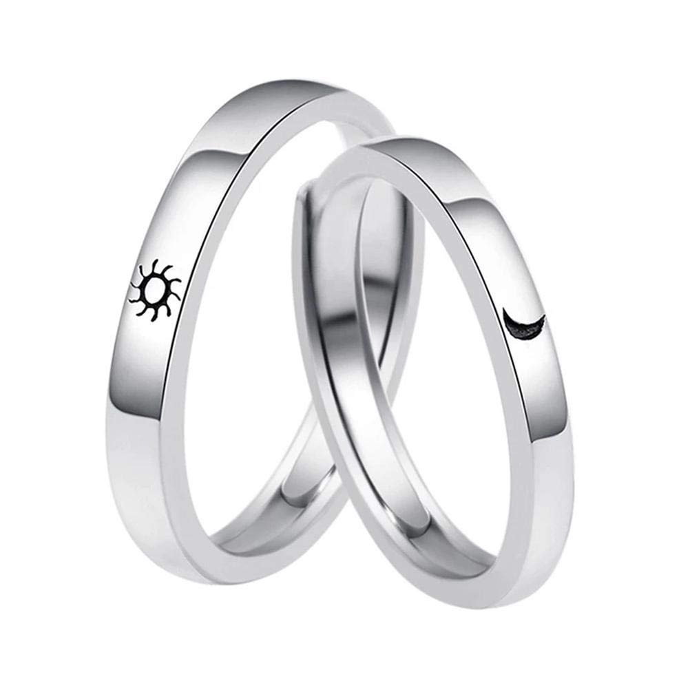 BTSEURY 2Pcs Adjustable Rings Couples,Rings for Women Men,Promise Engagement Rings for Lovers His and Her Set Sun and Moon 2In1 I Love You Heart Rings