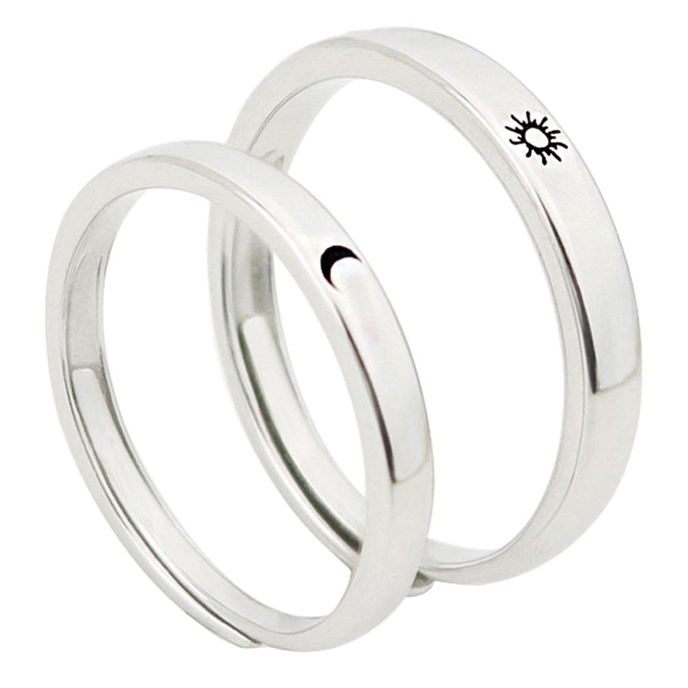 BTSEURY 2Pcs Adjustable Rings Couples,Rings for Women Men,Promise Engagement Rings for Lovers His and Her Set Sun and Moon 2In1 I Love You Heart Rings