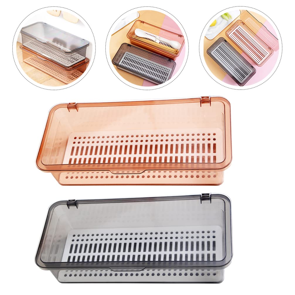 Tofficu 2pcs Chopsticks Storage Box Backflow Preventer Drainer Basket Cabinet Grocery Holder Kitchen Utensils Plastic Storage Drawer Kitchen Storage Case Pp Metallic Line Sink