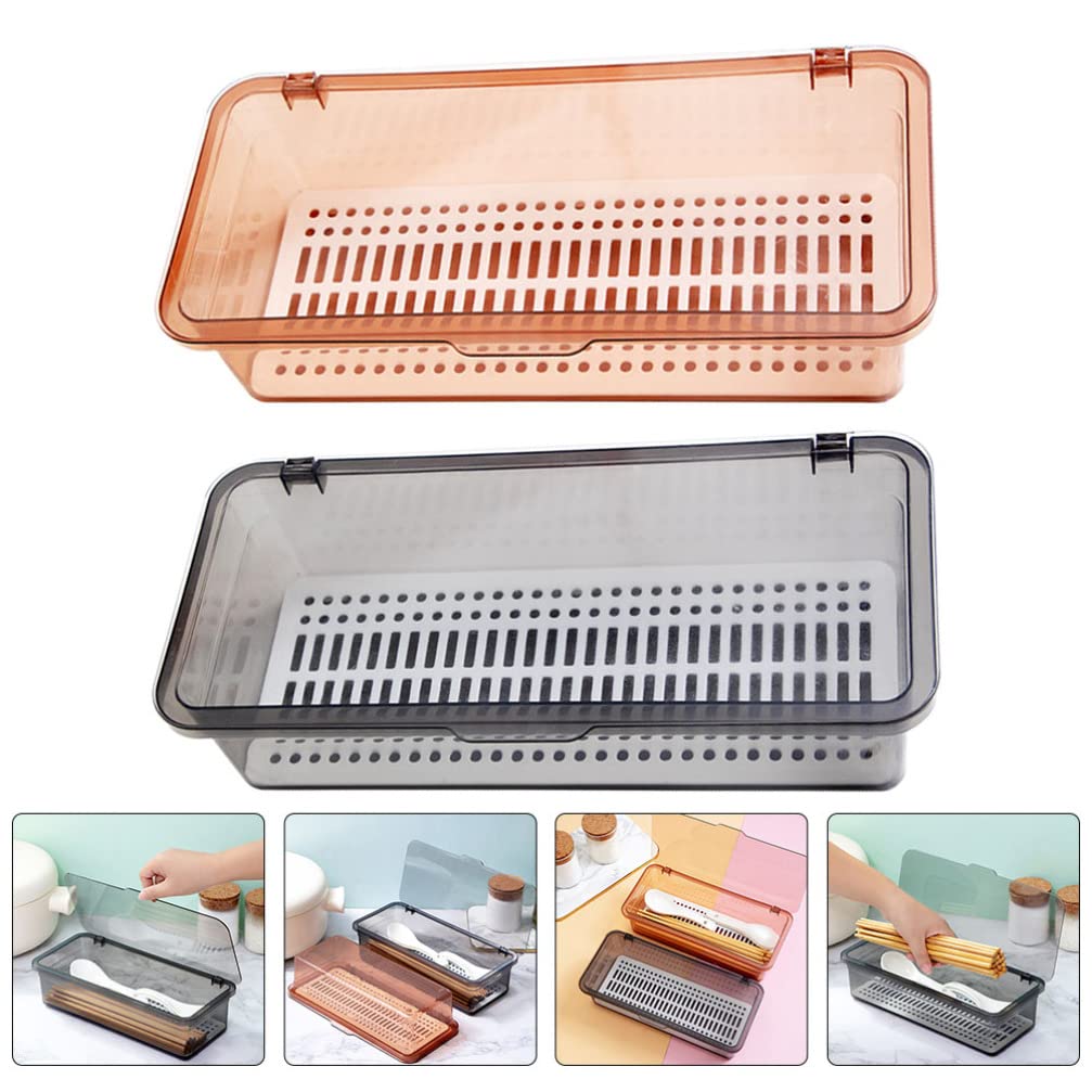 Tofficu 2pcs Chopsticks Storage Box Backflow Preventer Drainer Basket Cabinet Grocery Holder Kitchen Utensils Plastic Storage Drawer Kitchen Storage Case Pp Metallic Line Sink