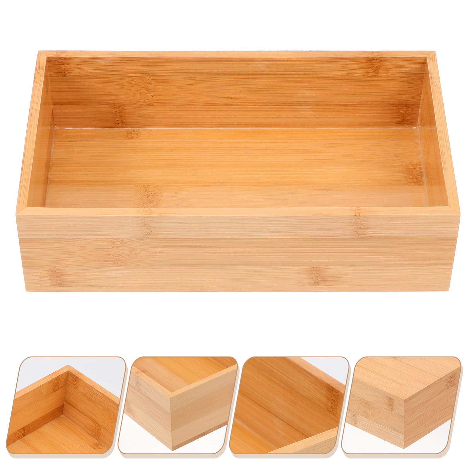 Cabilock Bamboo Storage Box Wood Crates for Storage Bamboo Flatware Wooden Chest Desk Drawer Bamboo Cutlery Organizer Cosmetic Storage Bin Bamboo Vanity Tray Hinged Cover Customized Office