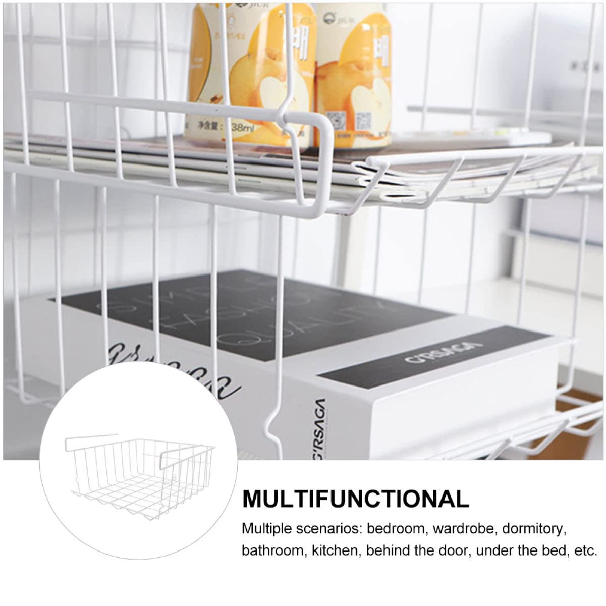 Cabilock 1pc Wardrobe Storage Rack White Wire Rack Kitchen Cabinet Shelves Kitchen Cabinet Organizer Space Saving Wardrobe Organizer Hanging Rack Cupboard Shelf Food Basket Iron Office