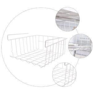 Cabilock 1pc Wardrobe Storage Rack White Wire Rack Kitchen Cabinet Shelves Kitchen Cabinet Organizer Space Saving Wardrobe Organizer Hanging Rack Cupboard Shelf Food Basket Iron Office