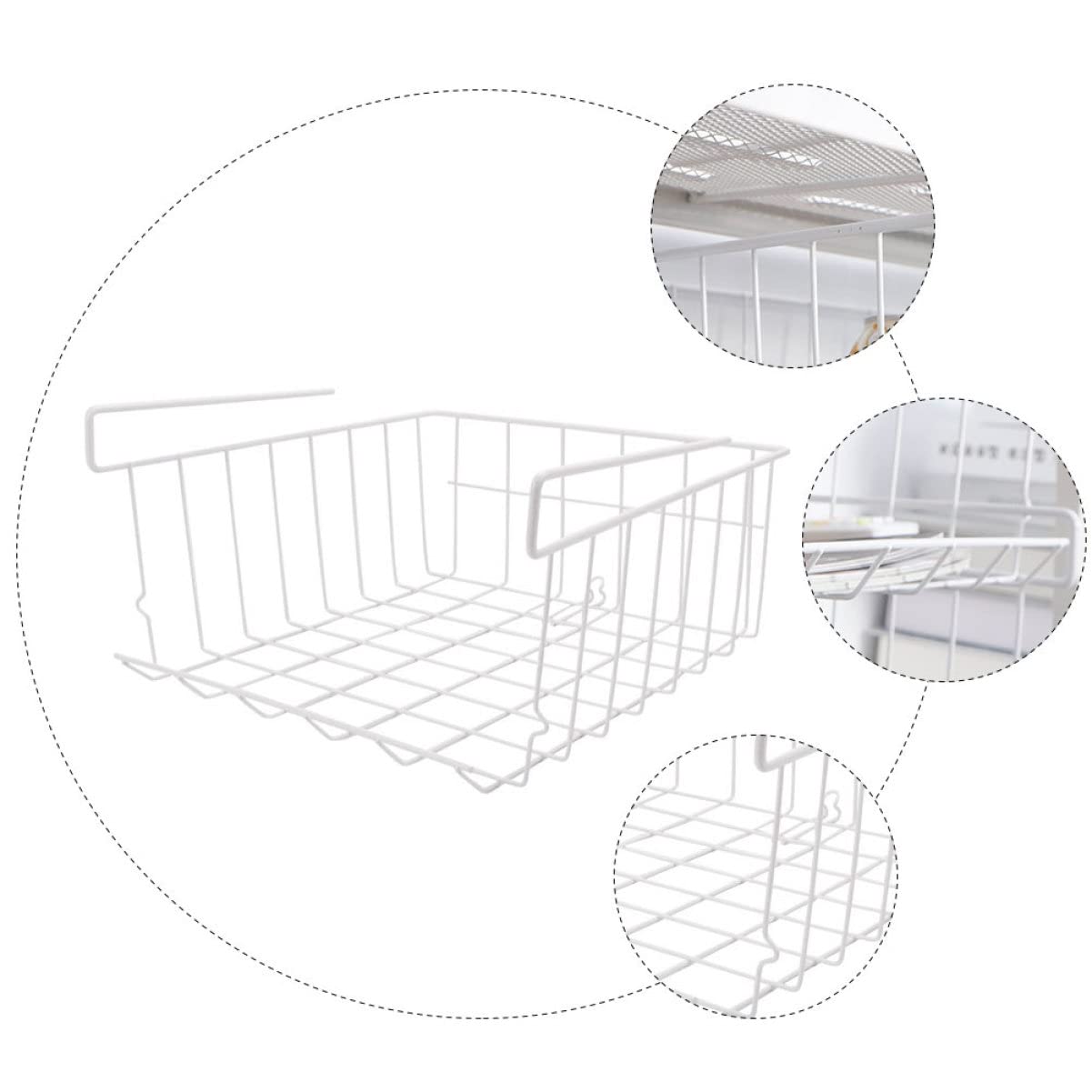 Cabilock 1pc Wardrobe Storage Rack White Wire Rack Kitchen Cabinet Shelves Kitchen Cabinet Organizer Space Saving Wardrobe Organizer Hanging Rack Cupboard Shelf Food Basket Iron Office