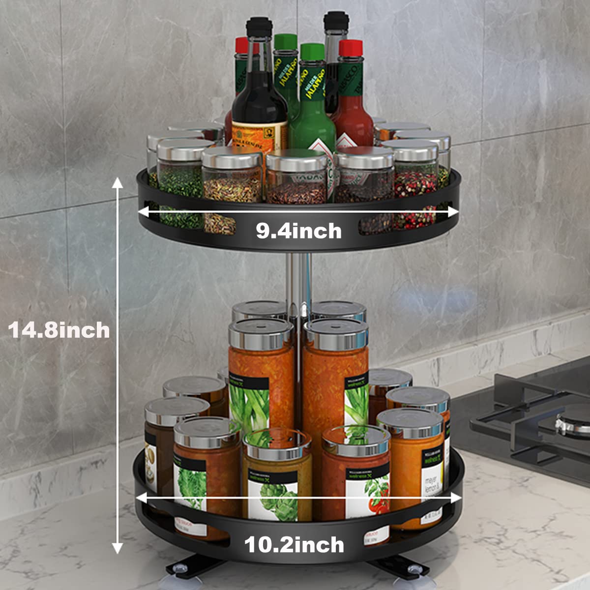 ZVZIG 10 inch Lazy Susan Organizers Two-Tiered Spice Rack Organizer & Holder for Cabinet, Pantry Organization and Storage, Kitchen, Bathroom, Vanity, Countertop, Under Sink Organizing, Spice Spinner