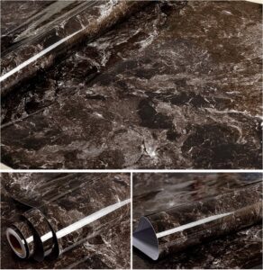 self adhesive faux brown marble grain contact paper for kitchen countertop cabinets backsplash table drawer shelf wall crafts projects (24 by 117 inches)