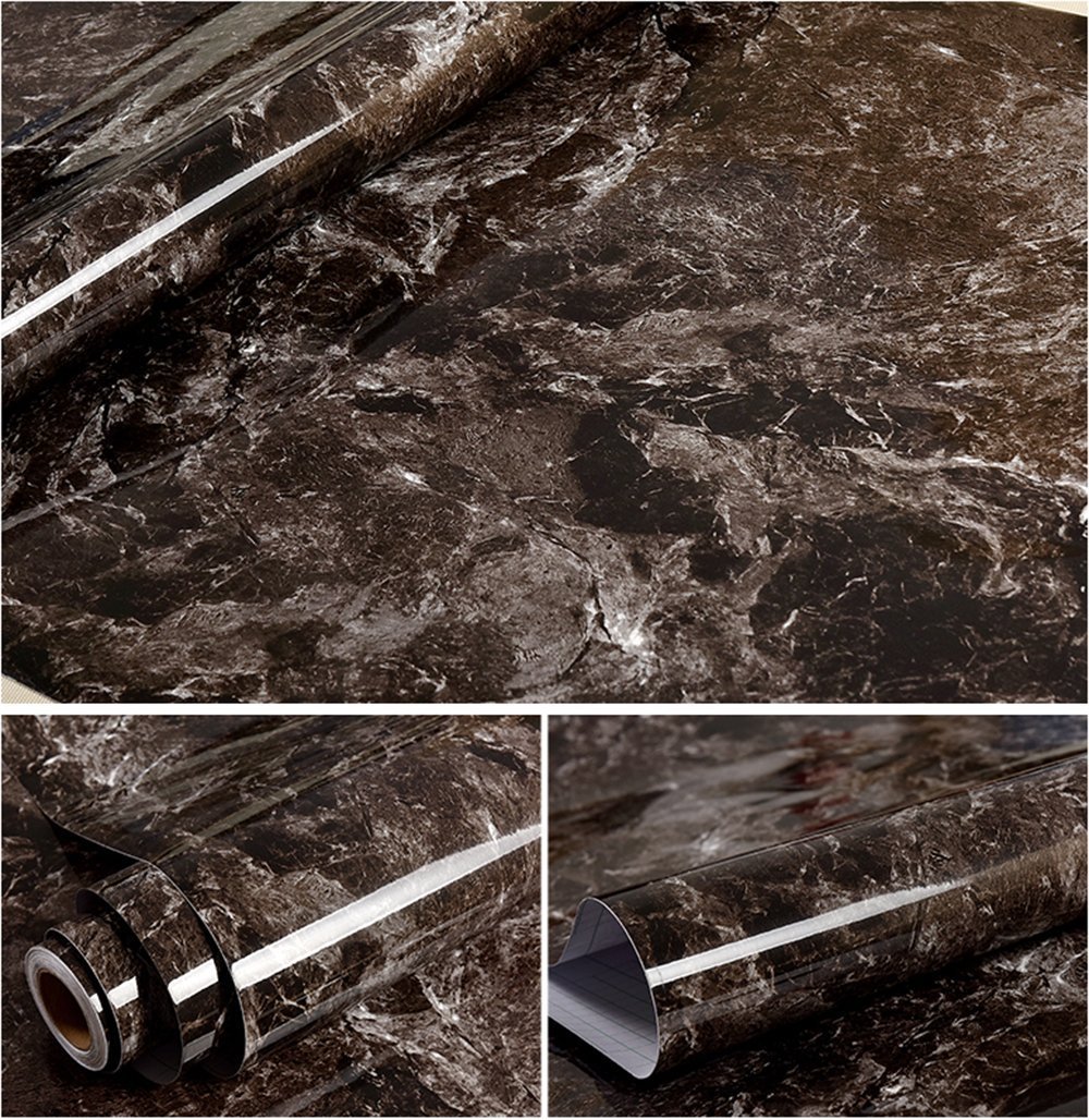 Self Adhesive Faux Brown Marble Grain Contact Paper for Kitchen Countertop Cabinets Backsplash Table Drawer Shelf Wall Crafts Projects (24 by 117 Inches)