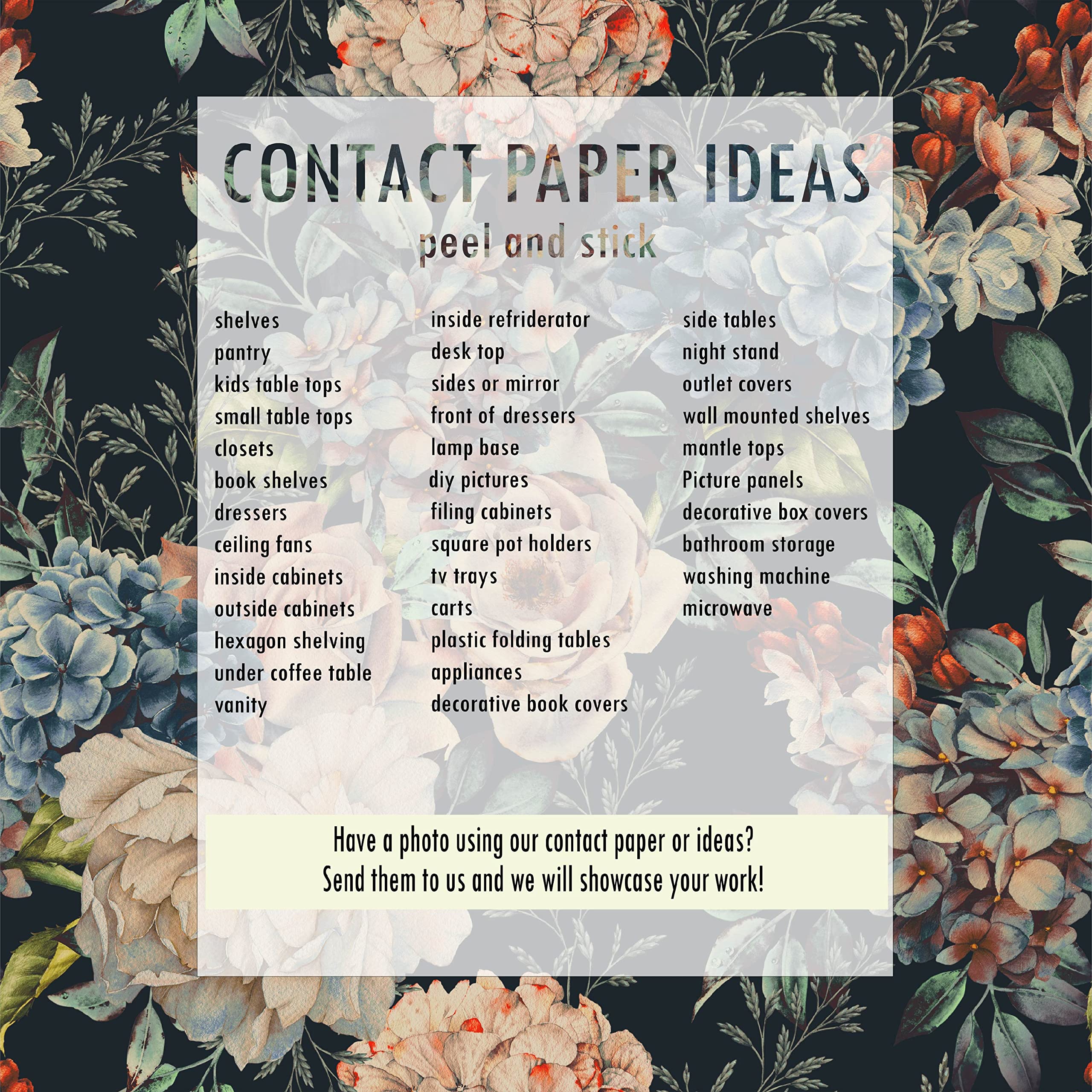 Dark Vintage Floral Contact Paper | Shelf Liner | Drawer Liner Peel and Stick Paper 1101