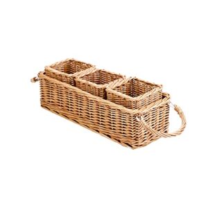 gyasvwu 3 compartment wicker kitchen flatware storage basket utensil holder with 3 removable storage cups and flexible handles handmde baskets for spoons, knives, forks (wicker)