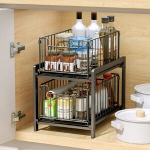 xcellent global xg 2 tier under sink kitchen organizer with pull-out sliding basket drawer, cabinet organizers and storage for kitchen, bathroom, cabinet hg659