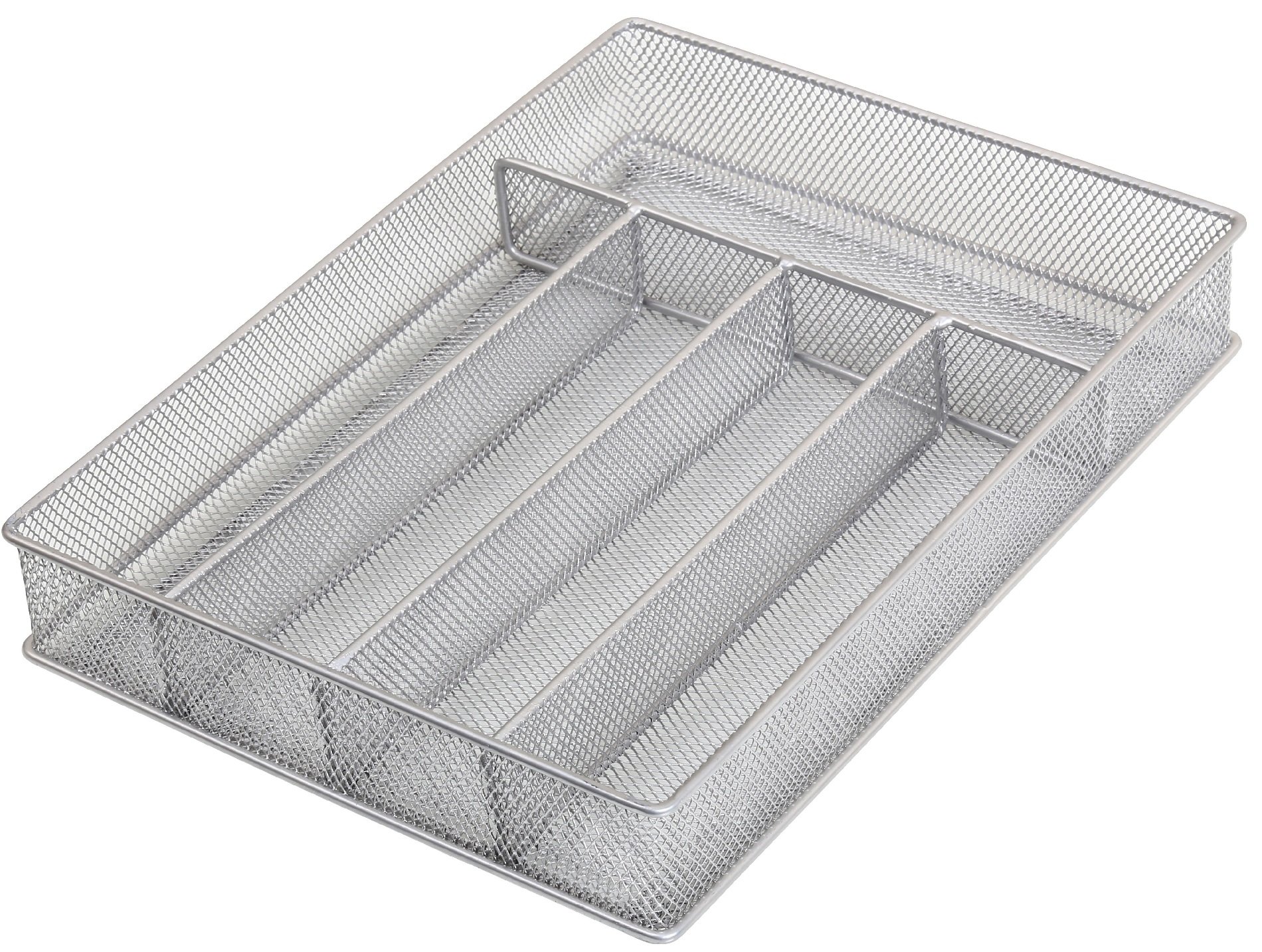 Ybm Home Silver Mesh Cutlery Holder In-drawer Utensil Flatware Organizer/tray size 12-1/2 By 9-1/4 By 2 Inches (5-compartment)