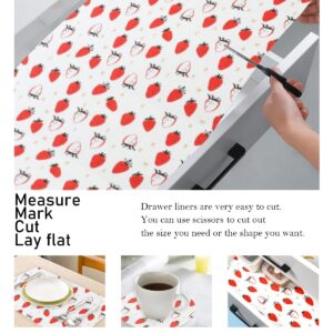 3 Rolls Shelf Liner for Cabinets and Drawer, Non Slip Refrigerator Liners, Non-Adhesive Waterproof Oil-Proof Eva Placemats, Can Be Cut Storage Shelf Mats for Desk, Dresser and Cupboard (Strawberry)