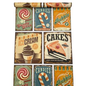 yifasy 2 pack vintage shelf liners cake poster drawer cabinets furniture decor papers dessert wallpapers pvc self adhesive 17.7 inch wide