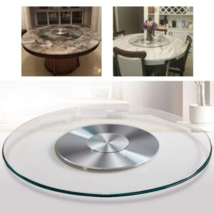 24 inch kitchen lazy susan turntable with aluminum base , round table service tray, heavy duty non-skid, large glass turntable，thick: 10mm