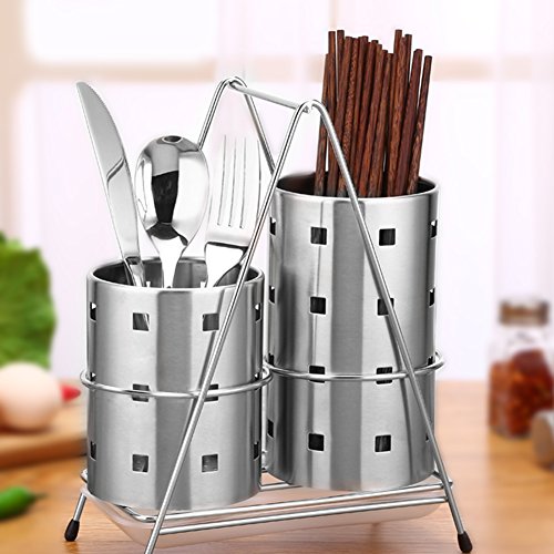 GLOGLOW Utensil Holder Stainless Steel, Kitchen Utensil Holder Caddy, Chopsticks Cutlery Cooking Utensil Organizers, Tableware Storage Rack(M)